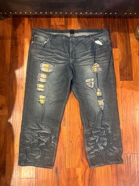 Vintage Y2K Raw Blue Denim Jeans Size 54 X 34 Loose Hip Hop Baggy Distressed